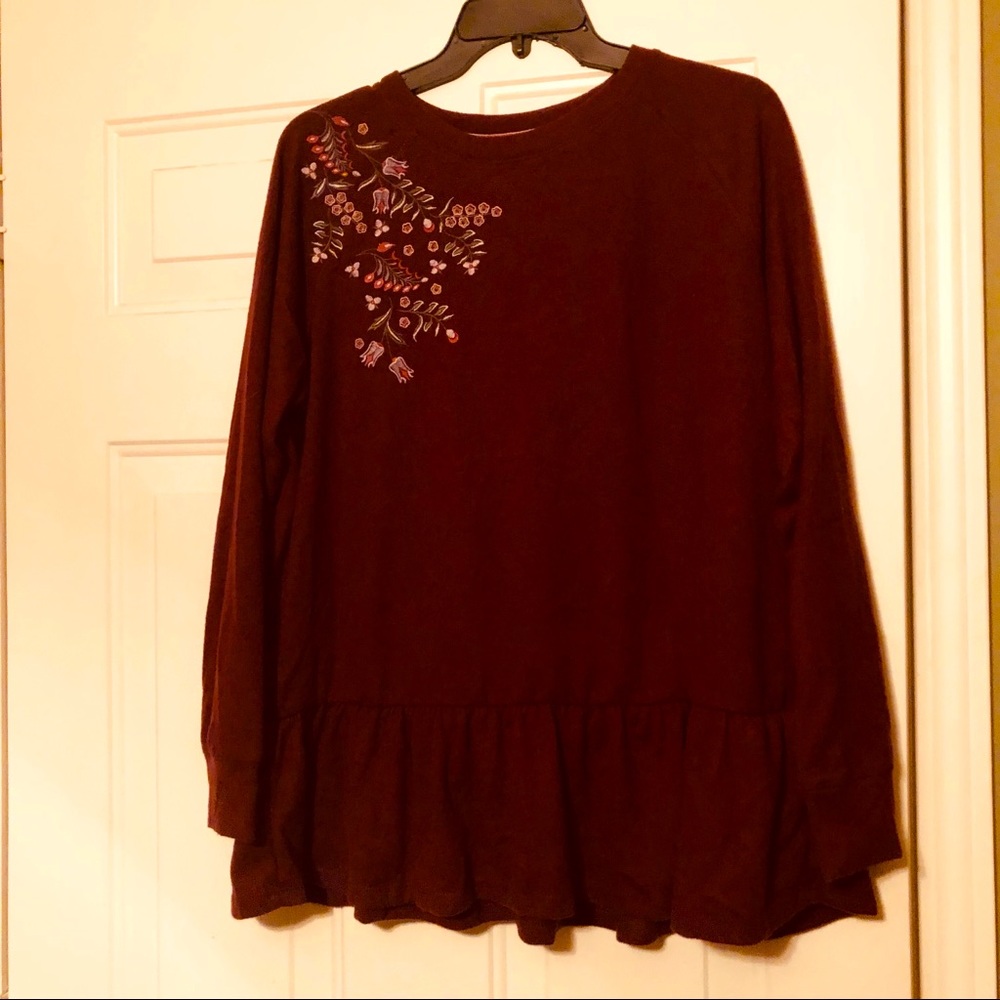 CUTE Knox Rose Embroidered Burgundy Sweater